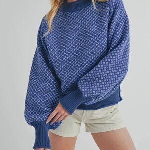 Nordic Apres-Ski Sweater Blue Knit Cozy NWT